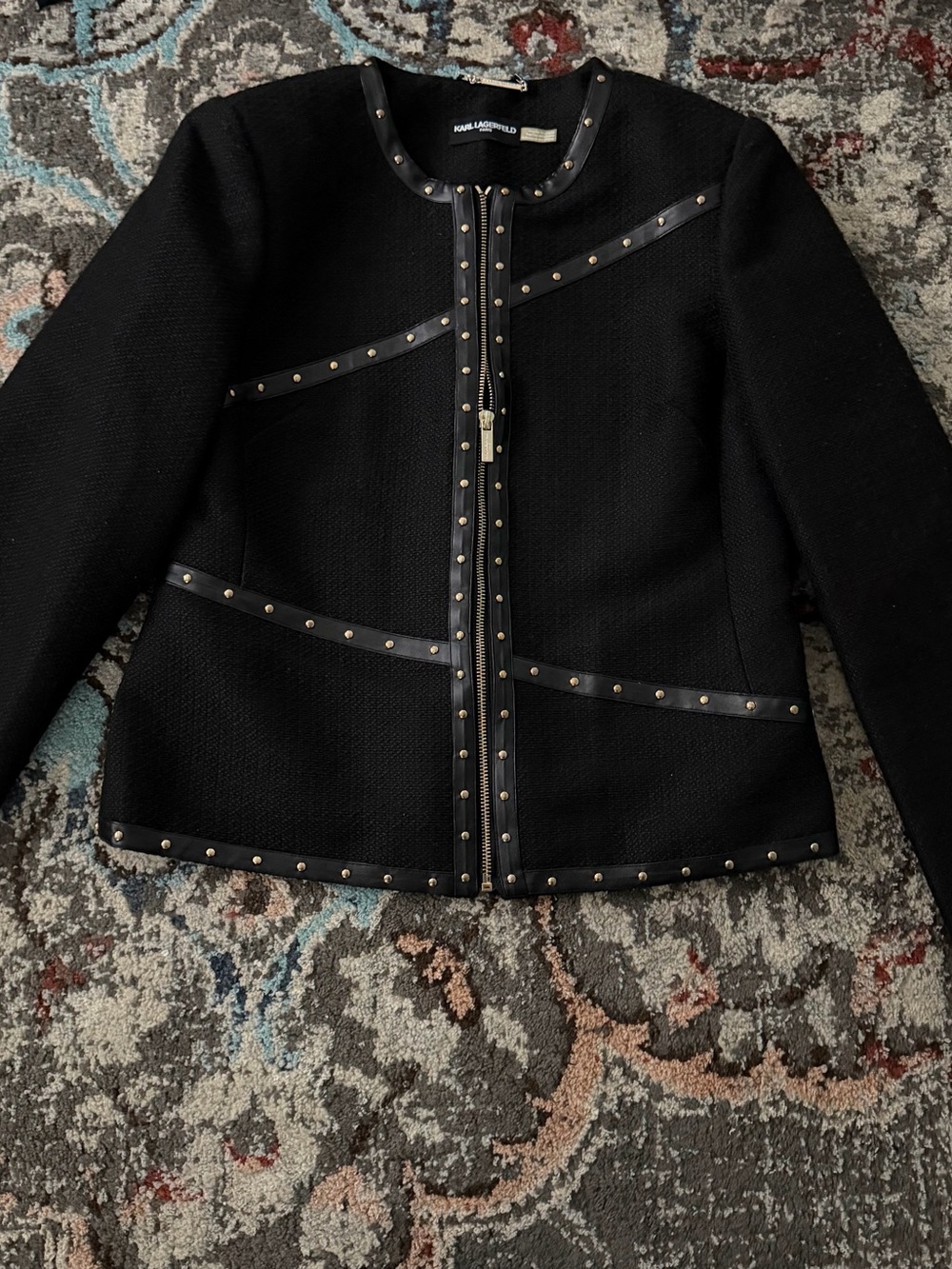 Karl Lagerfeld Black Stud-Trim Zip-Front Jacket
